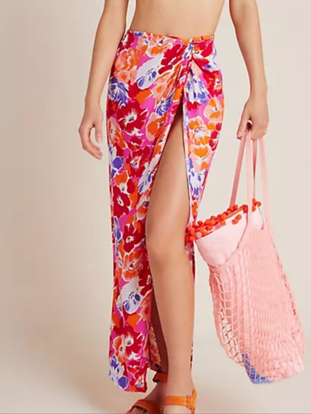 L*Space Mia Knotted Tropical Floral Maxi Cover Up Skirt Medium
